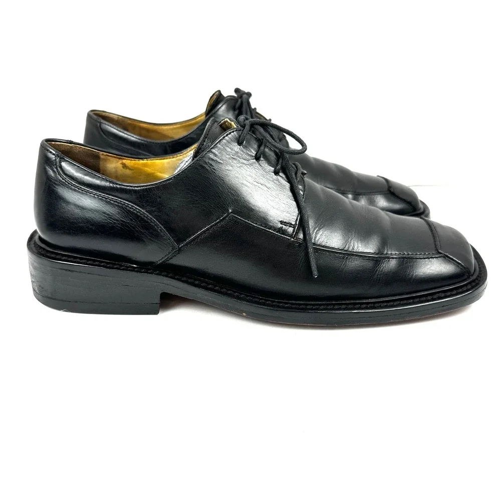 Ahler Men Black Leather Square Toe Derby Dress Shoe Appx 7-7.5 Apron Moc Oxfords